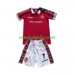 Camisolas de futebol Manchester United Beckham 7 Retro Criança Equipamento Principal 1998-1999 Manga Curta